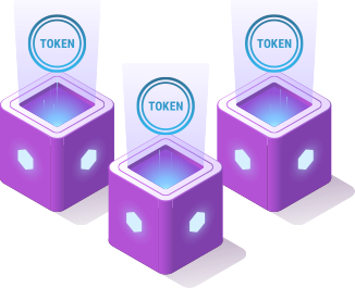 An animated infographic showing tokens coming out from boxes 